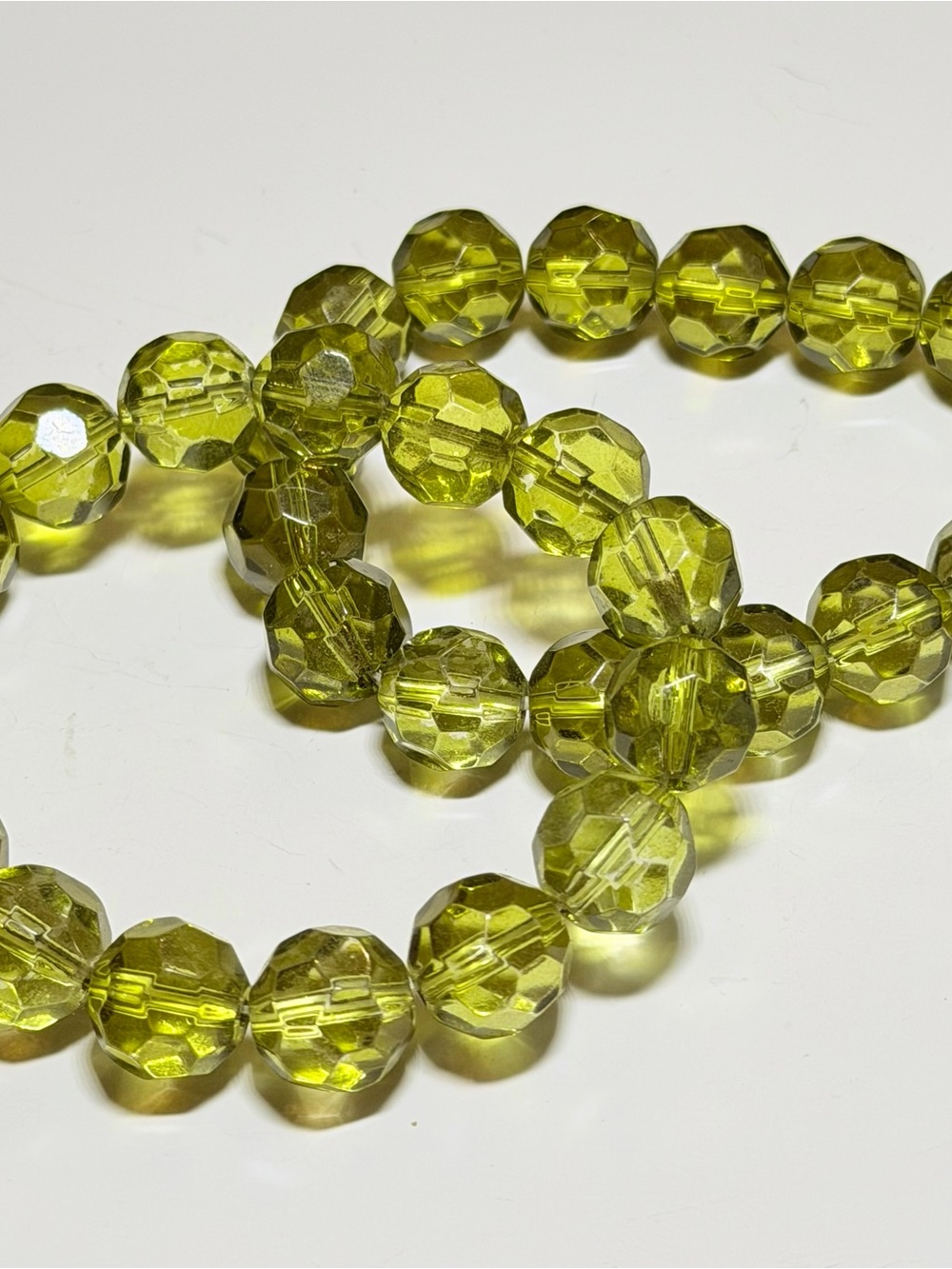 Set of 2 Green Faceted Glass Bead Bracelets Fall Autumn